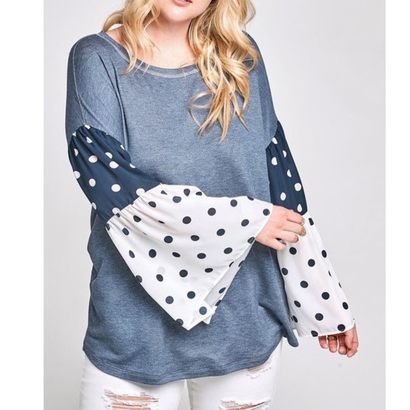 Plus Polka Dot Kimono Bell Sleeve Tunic Shirt Top - Picture 3 of 6
